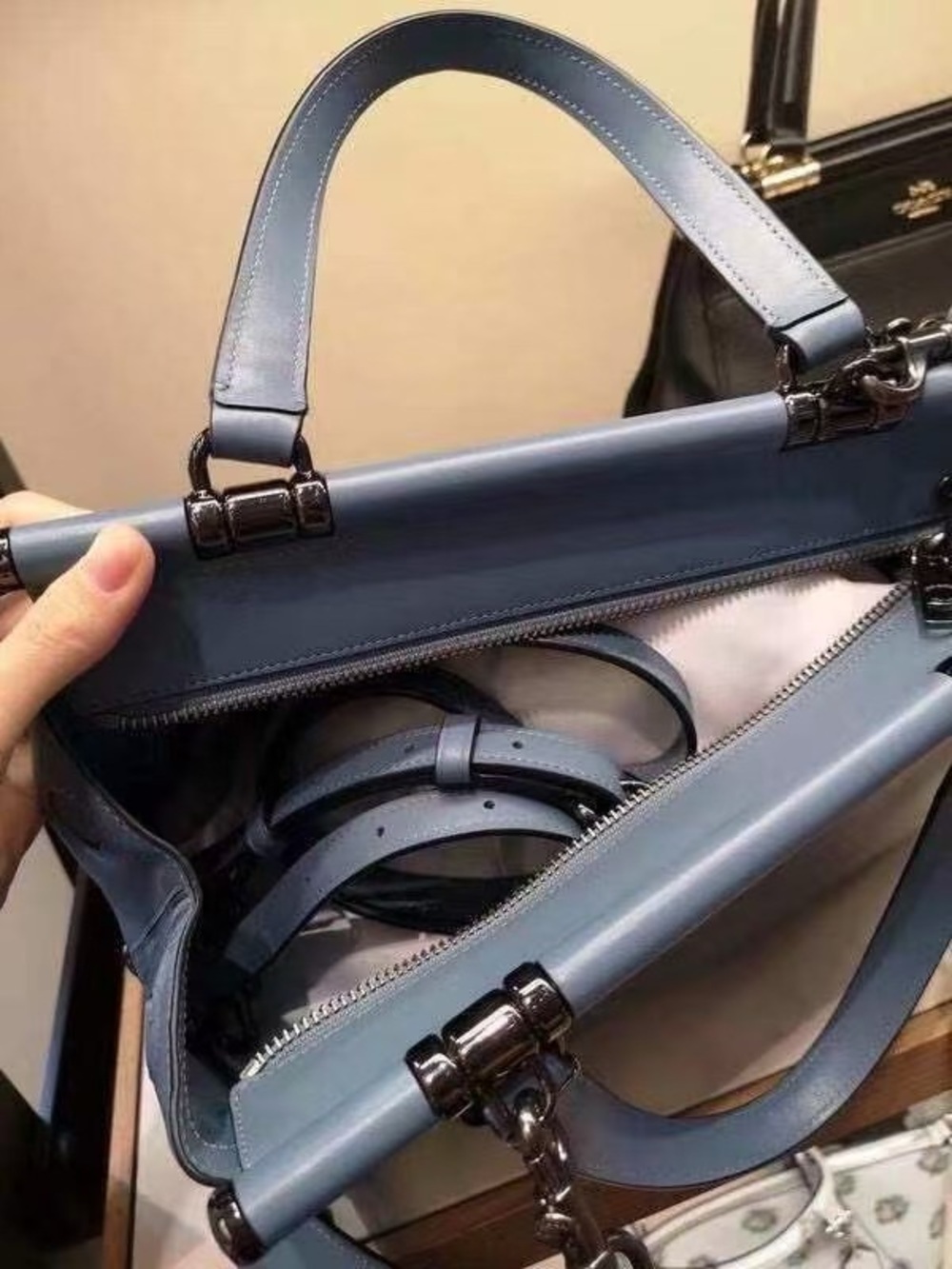 Brand New Coach Grace 20, Refined Calf Leather Chambray Dark Gunmetal Satchel - Picture 9 of 12